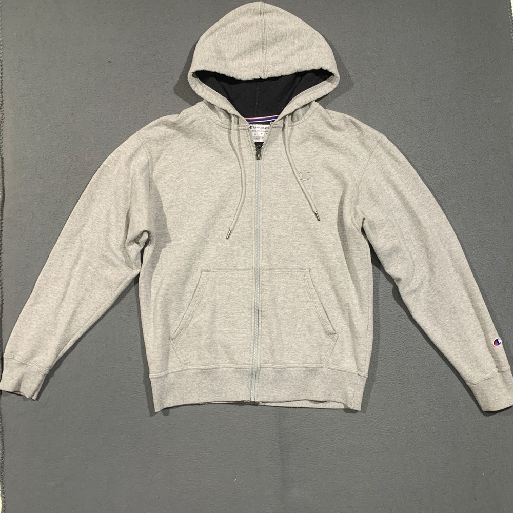 Champion Full Zip Hoodie Mens Medium Gray S0891 Athletic Sweatshirt Loungewear